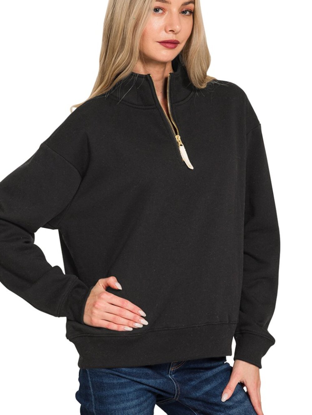 251 NWT Zenana Fleece half zip sweatshirt